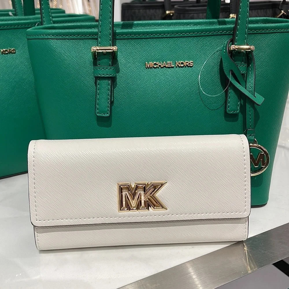 Michael Kors Mimi Large Saffiano Leather Bi-Fold Continental Wallet Optic White